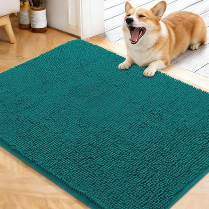 OLANLY Dog Door Mat for Muddy Paws 40x32, Absorbs Moisture and Dirt, Absorbent Non-Slip Washable Doormat, Quick Dry Chenille Mud Mat for Dogs, Entry Indoor Entryway Carpet for Inside Floor, Lake Blue