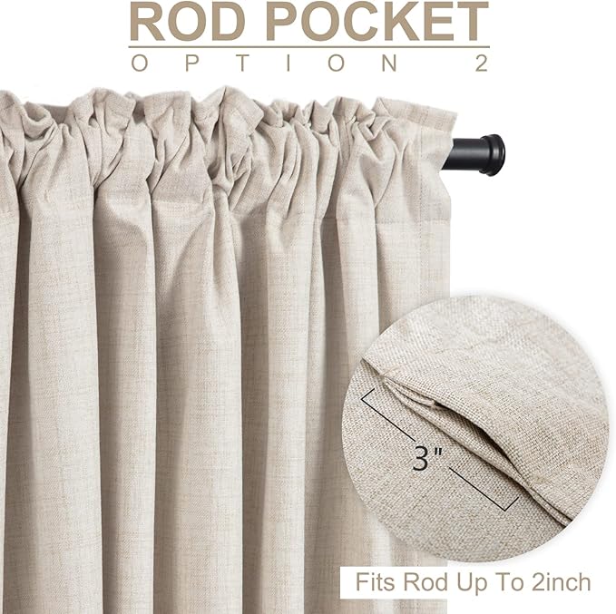 100% Blackout Shield Linen Blackout Curtains for Bedroom 108 Inches Long, Back Tab/Rod Pocket Living Room Drapes, Thermal Insulated Blackout Curtains 2 Panels Set, 50" W x 108" L,Cream