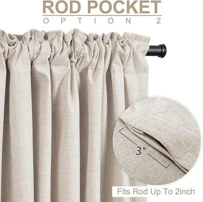 100% Blackout Shield Linen Blackout Curtains for Bedroom 80 Inches Long,Back Tab/Rod Pocket Living Room Drapes,Thermal Insulated Textured Blackout Curtains 2 Panels Set,50" W x 80" L,Cream