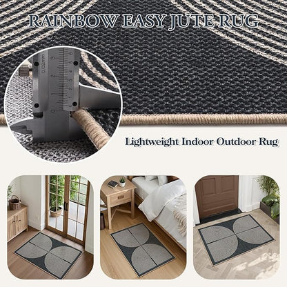Lahome Enfys Rainbow Outdoor Mats for Front Door, 2x3 Small Washable Kitchen Rugs, Farmhouse Neutral Throw Rug Non Slip Non Shedding Indoor Outdoor Carpet for Entryway Foyer
