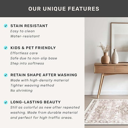 Hazo Haus Non Slip Hallway Runner Rug - 2 x 10 Runner Rug, Washable & Waterproof Kitchen Floor Mat - Extra Long Neutral Farmhouse Boho Design Décor (2x10 Beige/Latte)