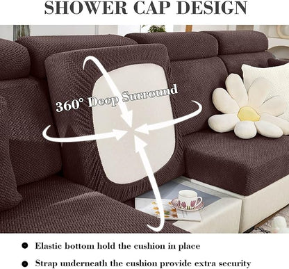 Sofa Covers Couch Covers for Sofa Pet Friendly Couch Cushion Covers Universal Sofa Covers Washable Stretch Slipcovers for Sectional Sofa (Texture Brown, 2 Seats + Chaise Cover)