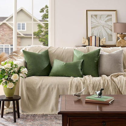 GIGIZAZA Pillow Covers 20x20 Velvet Decorative Pillows Sofa Couch Throw Pillow Covers Olive Green Pack of 2 Cushion Covers