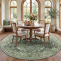 RELEANY Area Rugs 7ft Washable Non-Slip, Floral Vintage Distress Print Pattern Medallion Carpet for Living Room Bedroom Dining Room, Dark Green Gray