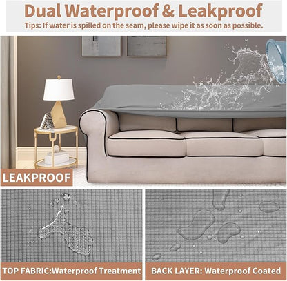 Easy-Going 100% Waterproof Chair Couch Cover, Dual Waterproof Sofa Cover, Stretch Jacquard Sofa Slipcover, Leakproof Furniture Protector for Kids, Pets, Dog and Cat (Chair, Light Gray)