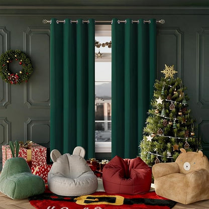 BGment Christmas Blackout Curtains - Grommet Thermal Insulated Room Darkening Bedroom and Living Room Curtains, Set of 2 Decorative Curtain Panels (52 x 84 Inch, Emerald Green)