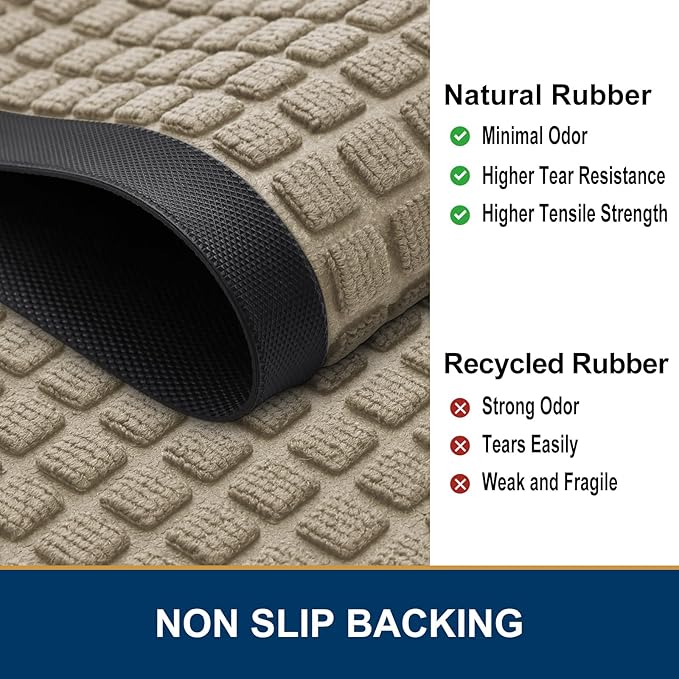 Smiry Front Door Mat Outside Entrance, Heavy Duty Natural Rubber Doormat, Non Slip, Trap Dirt and Moisture, Easy Clean, Low Profile Welcome Floor Mats for Indoor Outdoor Entry, 47x32 Inch, Beige