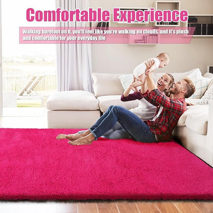 8x10 Fluffy Area Rugs for Living Room,Shag Area Rug for Bedroom,Soft Fuzzy Rug Non-Shedding Indoor Plush Carpet for Kids Bedroom Nursery Home Decor,Hot Pink