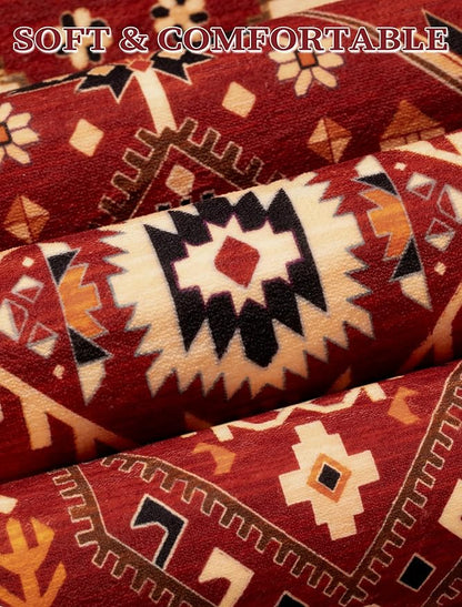 SERISSA Runner Rug for Hallways, 2'6"x14' Washable Non Slip Runner Rug, Extra Long Boho Rug Ultra Soft Vintage Red Black Print Floor Carpet for Bedroom Hallway Entryway Bathroom Laundry Room