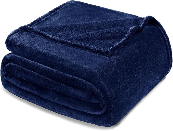 Exclusivo Mezcla Fleece Blankets Queen Size for Bed, Super Soft and Warm, All Season, Cozy, Plush, Lightweight, 90x90 Inches, Navy Blue