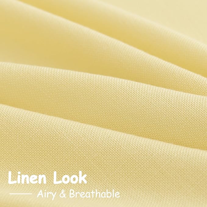 Yellow Linen Textured 96 Inch Curtains 2 Panel Set Back Tab Rod Pocket Sheer Light Filtering Boho Room Decor Aesthetic Curtain Burlap Look Curtain Drapes for Living Room Bedroom 8Ft 52x96 Inch