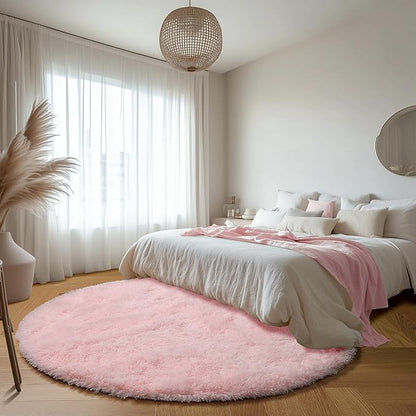 ONASAR Light Pink Round Area Rugs 6ft for Bedroom Living Room, Fluffy Circle Rug for Kids Girls Boys Teen, Soft Plush Shaggy Carpet for Nursery Dorm Classroom Playroom Home Decor Aesthetic