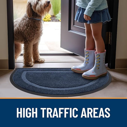 OLANLY Half Circle Door Mat Indoor Outdoor Entrance Welcome, Waterproof All-Season, All-Weather Doormat, Sturdy Natural Rubber, Low Profile, Easy Clean Patio Porch Entryway Mat, 59x35, Blue