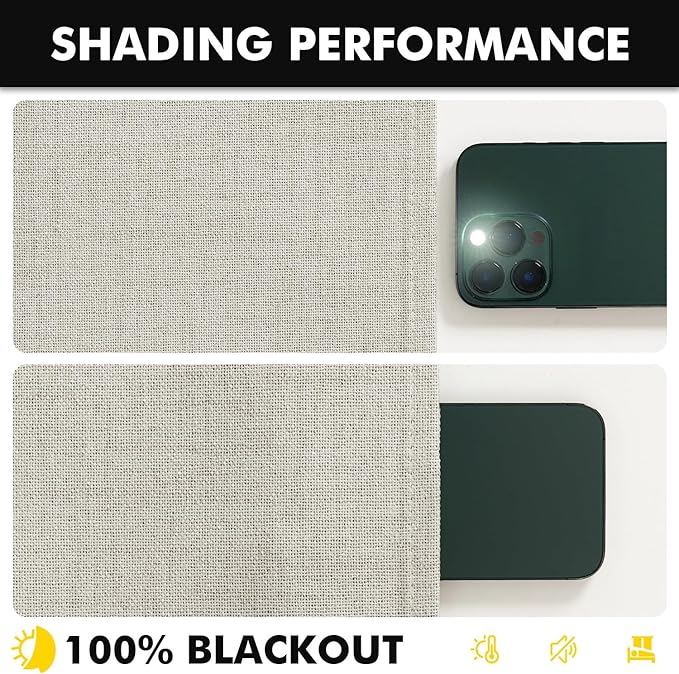MIULEE 100% Blackout Linen Curtains for Bedroom, Light Cream Solid Luxury Decor Thermal Insulation Room Darkening Drapes for Living Room Nursery Back Tab Rod Pocket 42 x 84 Inches, 2 Panels