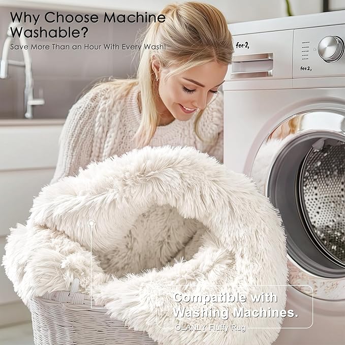 OLANLY 8x12 Machine Washable Large Area Rugs for Living Room, Bedroom, Soft Fluffy Shaggy Bedside Rug, Indoor Floor Carpet for Kids Girls and Boys, Dorms, Nursery, Home Decor Aesthetic, Ivory