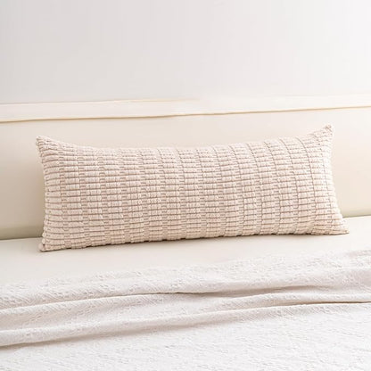 Corduroy Decorative Throw Pillow Covers 14x36 Inch Soft Striped Pillow Covers Modern Farmhouse Home Decor for Sofa Living Room Couch Bed（Cream White）
