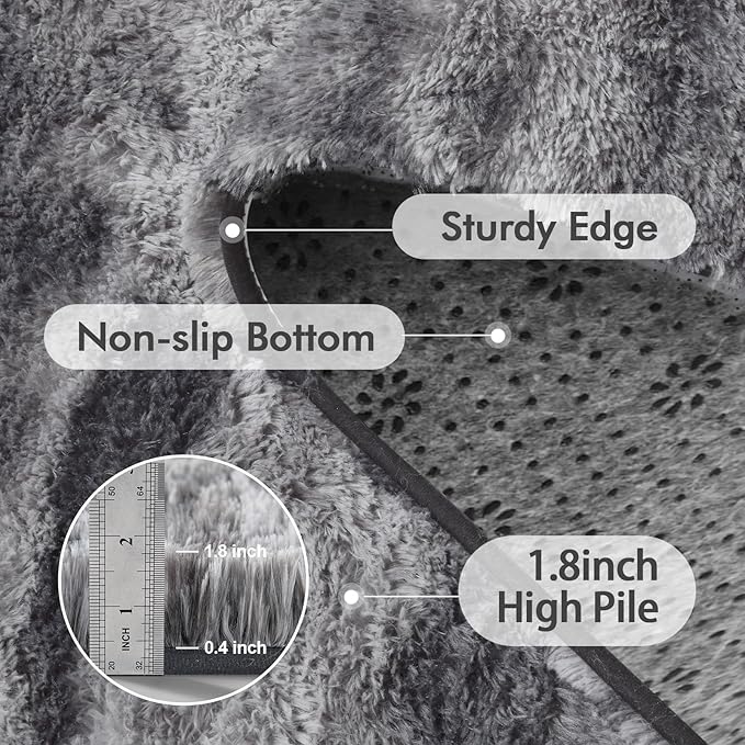 Area Rugs for Living Room, Tie-Dyed 6x9 Feet Soft Fluffy Shagg Plush Rug High Pile Large Indoor Modern Non-Slip Floor Carpet for Bedroom Nursery Kids Home Room Dorm Decor Aesthetic Grey