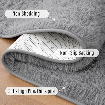 Amearea Shag Small Rug, Fluffy 2x4 Feet Throw Rugs for Bedroom Girls Living Room, Extra Soft and Fuzzy Shaggy Carpet, Non Slip, Solid Color Nursery Home Floor Decor Carpets, Grey