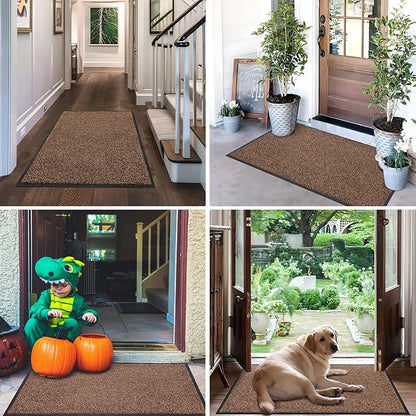 Mibao Front Door Mat, Dirt Trapper Welcome Mat for Outdoor Indoor, Non-Slip Waterproof Doormat, Durable Machine Washable Low Profile Entry Rug for Back Door Outside Patio Porch, 72" x 48", Brown