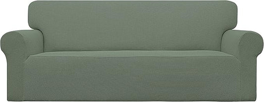 Easy-Going Stretch Oversized Sofa Slipcover 1-Piece Sofa Cover Furniture Protector Couch Soft with Elastic Bottom for Kids, Polyester Spandex Jacquard Fabric Small Checks Greyish Green