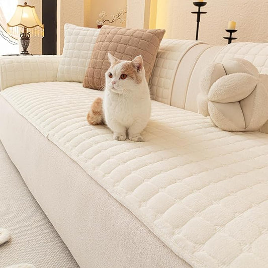 Velvet Couch Covers for Dogs, Dog Sectional Couch Covers, Pet Couchs Cover for Loveseat, Couchs Protector for Dogs, Sectional Sofa Cover for Pet Washable(1PC,Beige White,27.6"×59")