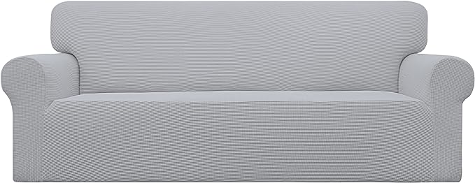 Easy-Going Stretch Sofa Slipcover 1-Piece Sofa Cover Furniture Protector Couch Soft with Elastic Bottom for Kids, Polyester Spandex Jacquard Fabric Small Checks (Sofa, Silver Gray)