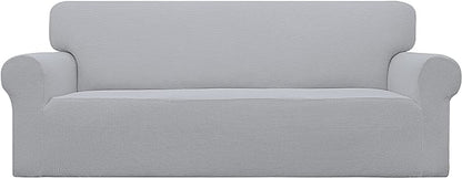 Easy-Going Stretch Sofa Slipcover 1-Piece Sofa Cover Furniture Protector Couch Soft with Elastic Bottom for Kids, Polyester Spandex Jacquard Fabric Small Checks (Sofa, Silver Gray)