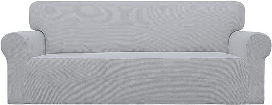 Easy-Going Stretch Sofa Slipcover 1-Piece Sofa Cover Furniture Protector Couch Soft with Elastic Bottom for Kids, Polyester Spandex Jacquard Fabric Small Checks (Sofa, Silver Gray)