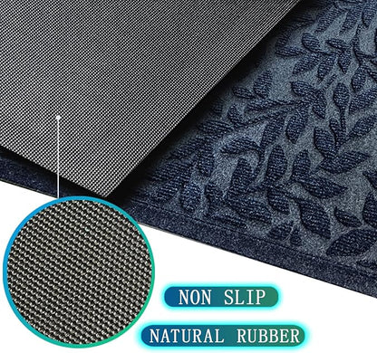 Bulijojo Sturdy Front Entrance Doormats,Durable Heavy Duty Welcome Mat,Thick Absorbent Natural Rubber Non Slip Mat,Easy Clean Entryway Mat Leaves Blue 23"x35"