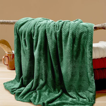 4 Pack Fleece Throw Blankets 50x60 Inches – 270 GSM Ultra Soft Flannel, Oeko-TEX Standard 100 Certified, Lightweight 3D Waffle Texture, No Shedding/Pilling, for Bed, Couch, Sofa, All Season (Green)