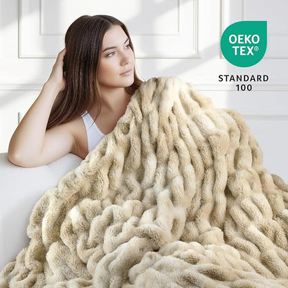 Ultra Soft Cozy Faux Fur Throw Blanket, Fuzzy Plush Thick Bubble Blanket, Oversize Luxury Fluffy Blanket for Couch, Sofa, Bedroom, and Living Room,50x60 Inches,Double Sided Tie-Dye Camel
