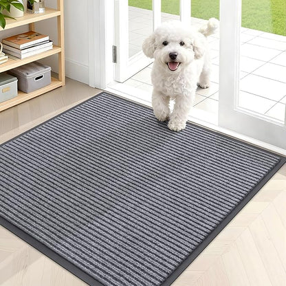 OLANLY Front Door Mat Indoor Outdoor Entrance, Waterproof Heavy Duty Doormat, Fade Resistant, Low Profile, Easy Clean Patio Porch Welcome Floor Mats for Entry, 35x30, Light Gray