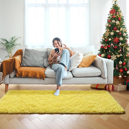 ONASAR Yellow Runner Rugs for Bedroom Living Room, Fluffy 2x6 Bedside Hallway Area Rug, Ultra Soft Plush Furry Faux Fur Non Slip Floor Carpet for Nursery Kids Dorm Closet Home Decor Aesthetic