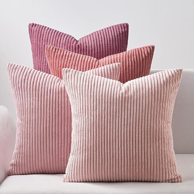 Topfinel Decorative Throw Pillow Covers Cushion Cases, Set of 4 Soft Velvet Modern Double-Sided Designs, Mix and Match for Home Decor, Pillow Inserts Not Included (24x24 inch, Pink)