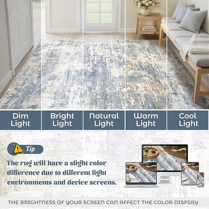 XLUEZ 10x14 Area Rugs for Living Room, Washable Modern Abstract Large Area Rug Neutral Soft Non Slip Kids Rug Stain Resistant Indoor Carpet for Bedroom Dining Room Playroom Home Office(Blue, 10'x14')