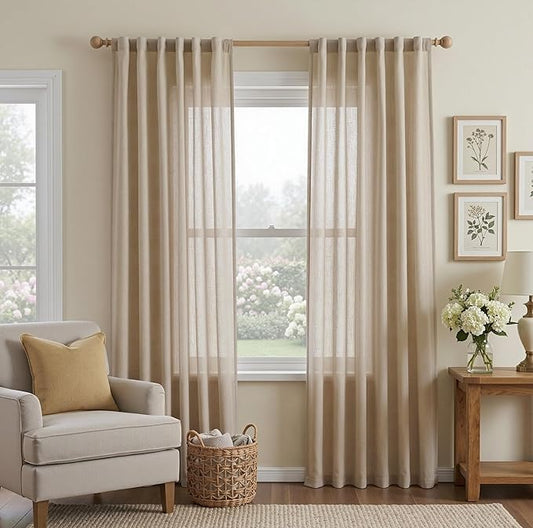 MYSKY HOME French Door Curtains for Closet Doorways, 72 Inches Long Taupe Semi Sheer Drapes Light Filtering Curtain Panels Elegant Look for Classroom/Guestroom Windows, 50" x 72", Taupe, 2 PCs