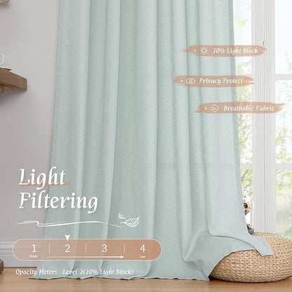 LAMIT Linen Curtains 63 Inch for Bedroom, Light Filtering Neutral Semi Sheer Window Treatment Farmhouse Curtains Rod Pocket Panels for Living Room/Dining Room, 2 Panels, 52 x 63 Inch, Light Blue