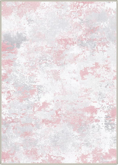 Area Rugs 5x7 for Living Room Bedroom, Modern Abstract Machine Washable Rug, Large Soft Low Pile Floor Carpet with Non Slip Backing for Dining Room, Light Pink