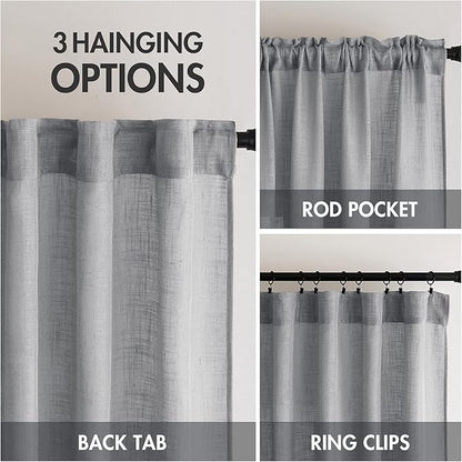 MIULEE Grey Linen Curtains 90 Inch Long for Bedroom Living Room, Soft Thick Linen Textured Window Drapes Gray Semi Sheer Light Filtering Back Tab Rod Pocket Burlap Look Decor, 2 Panels