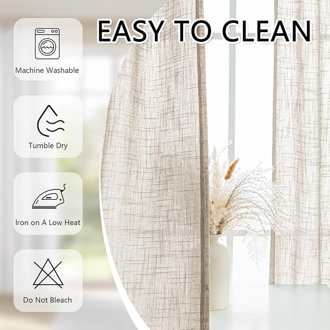 MYSKY HOME Oatmeal French Door Curtains for Door Window 72 Inch Length 2 Panels Semi Sheer Light Filtering Curtain for Bedroom Window Glass Rod Pocket for Kitchen Dining Room, Taupe, 26" Wide