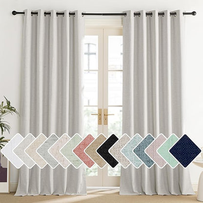 NICETOWN Snowbound Vintage Linen 100% Blackout Curtains for Living Room, Thermal Insulated Curtains 95“ Long, Noise Reducing Window Treatment Drapes for Home Office, 62" Wide Per Panel, Set of 2