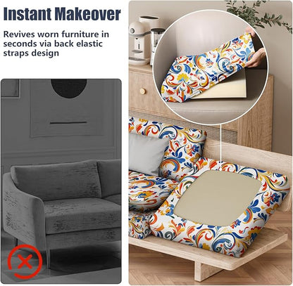 8Pcs Stretch Patio Cushion Covers, Outdoor Couch & Sofa Replacement Slipcovers for Patio Furniture Cushion Covers, Washable Reusable Furniture Protector