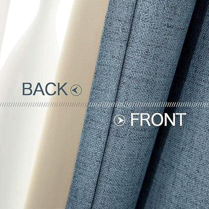 MIULEE Linen Texture Curtains for Bedroom Solid Blackout Thermal Insulated Dusty Blue Curtains Grommet Room Darkening Draperies for Living Room Nursery 52x120 Inch (2 Panels)