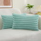 decorUhome Summer Cozy Faux Fur Throw Pillow Covers 12x20 Set of 2 Decorative Soft Plush Striped Lumbar Modern Farmhouse Boho Couch Pillow Cases with Velvet Back for Sofa Bed Living Room, Aqua