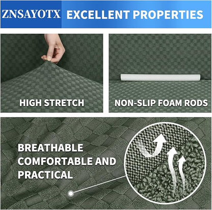 ZNSAYOTX 1 Piece Jacquard Chair Slipcovers for Living Room High Stretch Chair Covers with Arms Anti Slip Pets Friendly Couch Sofa Armchair Cover Furniture Protector (Chair, Army Green)