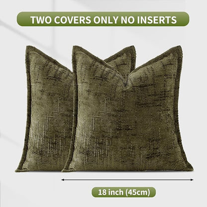 HPUK Fall Chenille Soft Throw Pillow Covers 18x18 Set of 2, Accent Cushion Covers for Living Room, Bedroom, Decorative Solid Color Pillow Covers for Couch, Sofa, Chair, Dusty Green