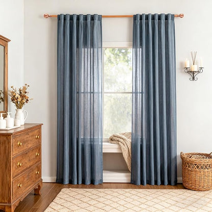 MYSKY HOME Curtains for Living Room 84 Inches Long Semi Sheer Light Filtering Privacy Drapes Linen Look Textured Boho Home Decor, Backdrop Curtain for Parties, 50" x 84", Dusty Blue, 2 Panels