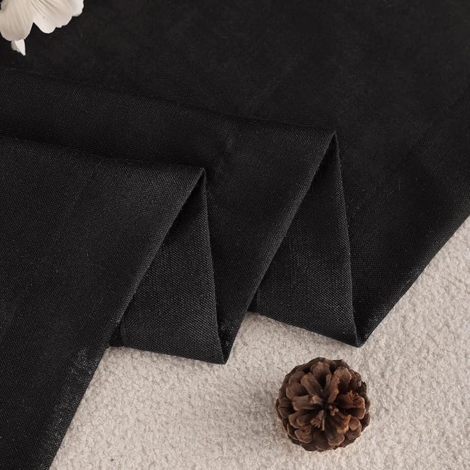 Black Linen Curtains 102 inches Long for Bedroom Back Tab Light Filtering Privacy Semi Sheer Black Curtains Living Room Boho Rustic Farmhouse Cotton Textured Gauze Curtain 2 Panel Set