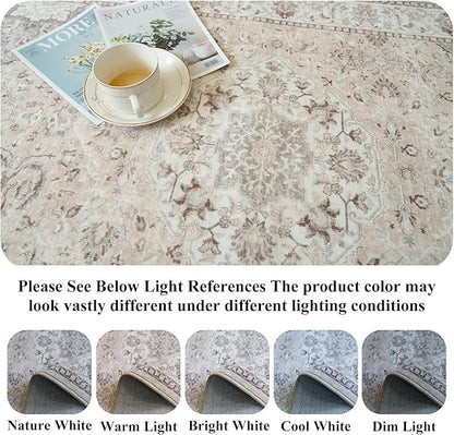 4x4 Washable Square Area Rug: Soft Entryway Kitchen Carpet with Non-Slip Backing Neutral Bathroom Nursery Floor Mat Water Resistant Low Pile Rug for Living Room Bedroom Cute Home Decor(4x4,Beige)