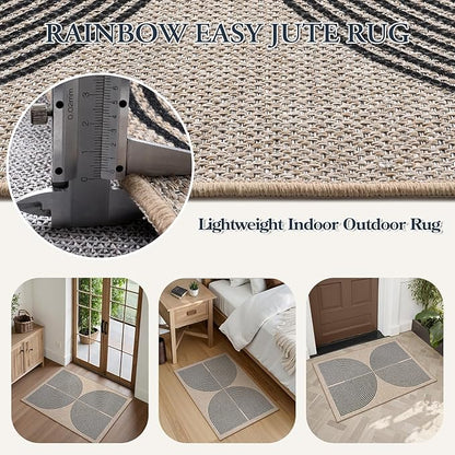 Lahome Enfys Rainbow Easy Jute Rug, 2x3 Farmhouse Kitchen Rugs Non Slip Washable Entryway Rug, Neutral Non Slip Non Shedding Low Pile Indoor Outdoor Door Mats for Porch Foyer